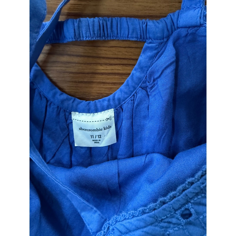Abercrombie & Fitch blue jumpsuit eyelet embroidered spaghetti strap 11/12 girls - Picture 3 of 4